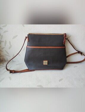 Dooney & Bourke Dark Brown Pebble Leather Crossbody with Tan Trim